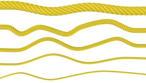 Collection of ropes of different thicknesses. Isolated white background Stock Illustration