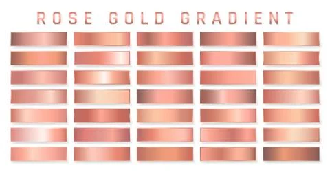 Collection of rose gold metallic gradient. Brilliant plates with golden effec Stock Illustration