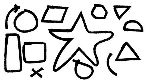 A collection of rough, hand-drawn vector geometric shapes and doodle symbol.. Illustrazione stock