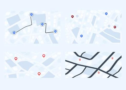 Collection of round city maps in minimal line style. City Maps with Streets Stock Illustration