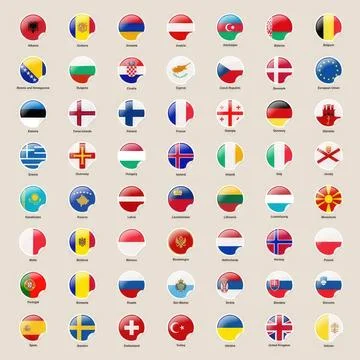 Collection of round flags from different countries around the world Stock Illustration