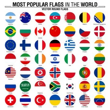 Collection of round flags, most popular world flags Illustrazione stock