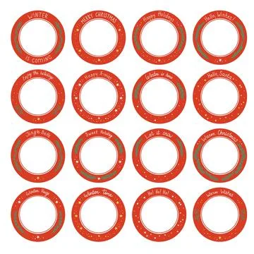 Collection of round frames with festive winter hand-drawn lettering Illustrazione stock