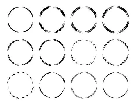 Collection of round grunge frames. Empty circlular borders isolated. Vector i Stock Illustration
