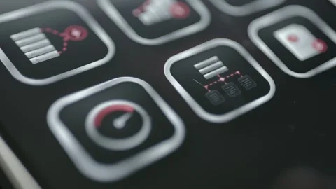 Collection Of Rounded Technology Application Tiles On Dark Screen 4K Stock Footage 341858394