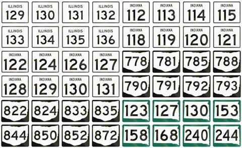 Collection of Route shields in different states of the US Stock Illustration