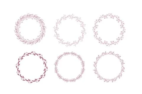 Collection of Rustic Floral Frame Elements. Set of Vector Violet and Pink Wre Stock Illustration