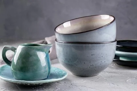 Collection of rustic simple handcraft kitchenware in neutral tones Stock-Fotos