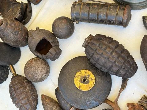 Collection of rusty grenades Stock Photos