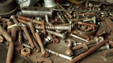 Collection of rusty screws Stock Footage 73984216