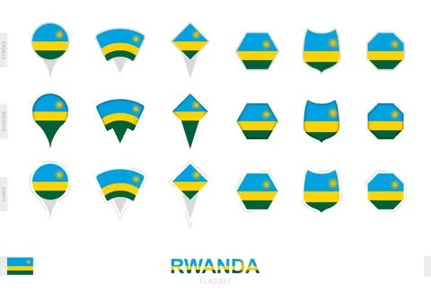 Collection of the Rwanda flag in different shapes and with three different .. Stock Illustration