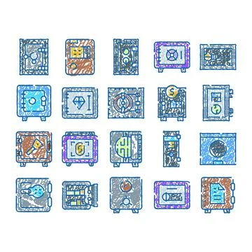 Collection of safe box and vault security icons Illustrazione stock
