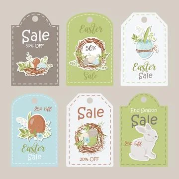 Collection of Sale Easter tags. Stock Illustration