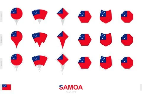 Collection of the Samoa flag in different shapes and with three different e.. 库存插图