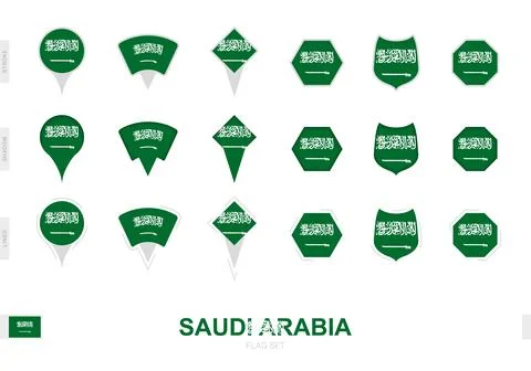 Collection of the Saudi Arabia flag in different shapes and with three diff.. Stock Illustration