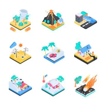 A collection of school and e learning elements designed in an isometric Stock Illustration