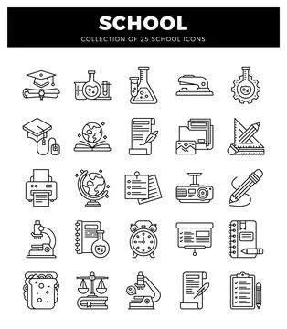 Collection of school icons in a clean. flat design style. presented on a wh.. Stock Illustration