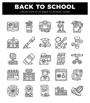 Collection of school icons representing education and learning in a clean. .. Ilustración de archivo