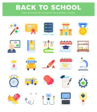 Collection of school icons on a white background Ilustración de archivo