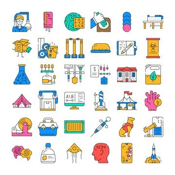Collection of science technology education and medical icons Illustrazione stock