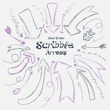 Collection of scribble arrows hand-drawn on a white background. Vector Stockillustratie