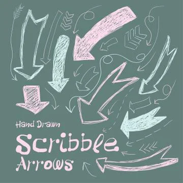 Collection of scribble arrows hand-drawn on a dark background. Vector Stockillustratie