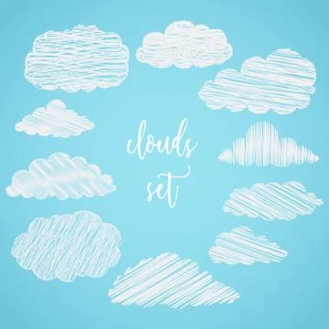 Collection of scribble clouds Stock Illustration