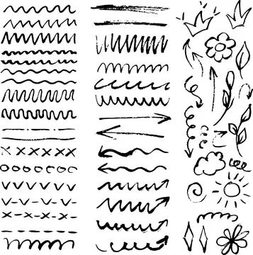 Collection of scribble design element of sketch underlines, arrows and signes Stock Illustration
