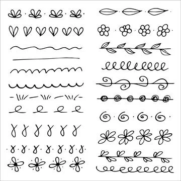 Collection of scribble design element of sketch underlines and signes. and Stock Illustration