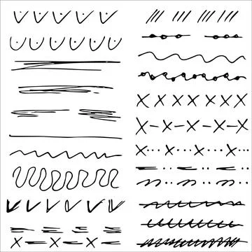 Collection of scribble design element of sketch underlines and signes. and Illustrazione stock