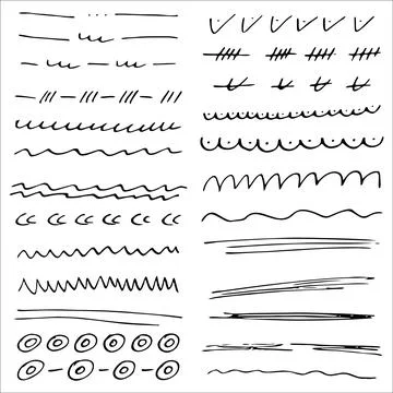 Collection of scribble design element of sketch underlines and signes. and Stock Illustration