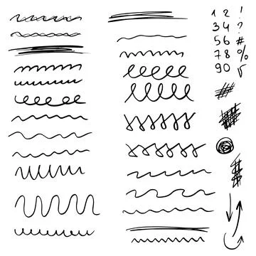 Collection of scribble design element of sketch underlines and signes. and Stock Illustration