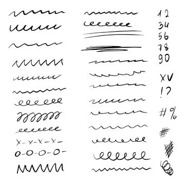 Collection of scribble design element of sketch underlines and signes. and Stock Illustration