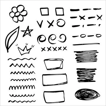 Collection of scribble design element of sketch underlines and signes. and Stock Illustration