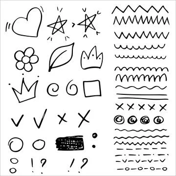 Collection of scribble design element of sketch underlines and signes. and Stock Illustration