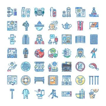 Collection of scribble doodle line icons set Stock Illustration