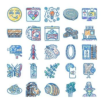 Collection of scribble doodle line icons set Stock Illustration
