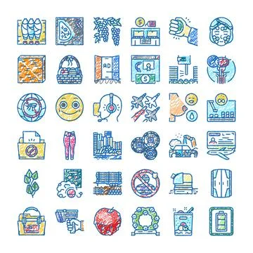 Collection of scribble doodle sketch icons set Stock Illustration