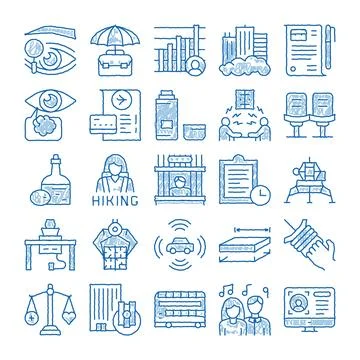 Collection of scribble hand drawn business icons Stock Illustration
