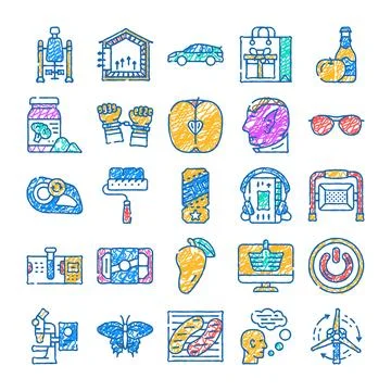 Collection of scribble hand drawn icon concepts Illustrazione stock