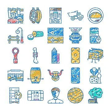 Collection of scribble line art doodle icons 스톡 일러스트