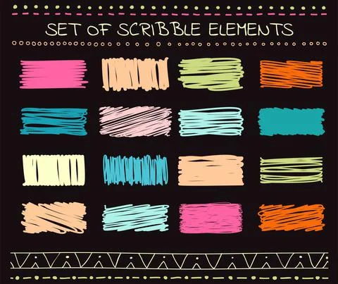Collection of scribbled elements in hand drawn style. Stock Illustration