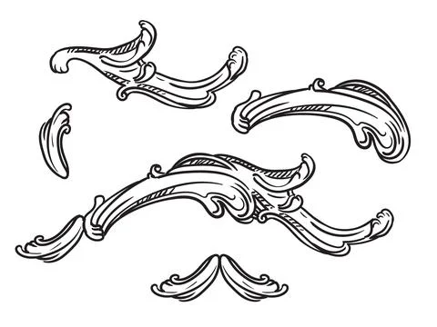 Collection of scroll engraved ornate baroque design elements illustration v.. Stock Illustration
