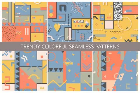 Collection of seamless abstract patterns with geometric shapes. Delicate trendy イラスト素材