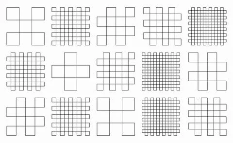 Collection of seamless check grid patterns with linear geometric shapes. Squa Stock Illustration