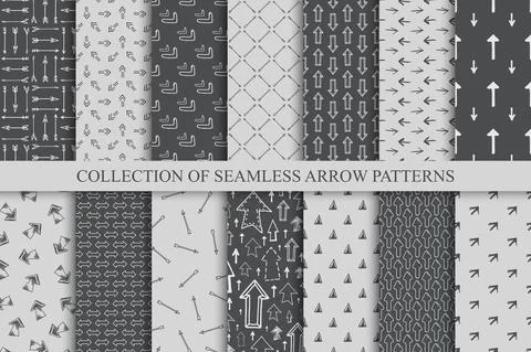 Collection of seamless drawing arrows patterns - doodle design. Creative simple Illustrazione stock