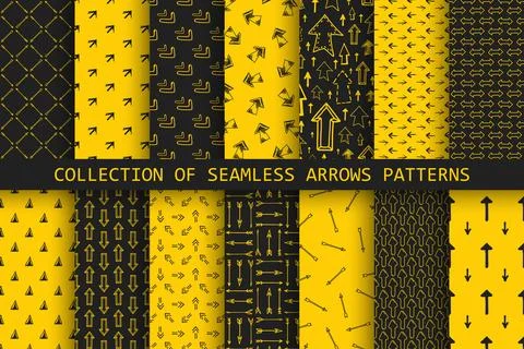 Collection of seamless drawing arrows patterns - doodle design. Creative black Illustrazione stock
