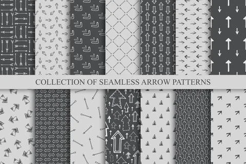 Collection of seamless drawing arrows patterns - doodle design. Creative simple Stock Illustration