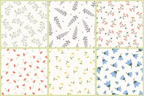 Collection of seamless elegant floral patterns - hand drawn cute design 库存插图