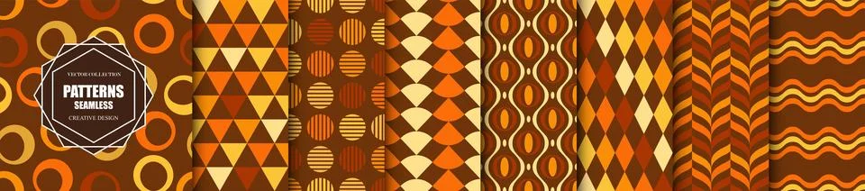 Collection of seamless fun color patterns - geometric ornamental design Stock Illustration